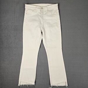 Mother Insider Crop Step Fray Jeans Womens 30x25 Cream Puffs White Bootcut